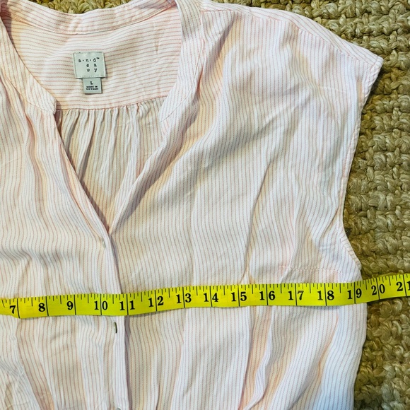 A New Day L Pink Pinstriped Button Front Knot Sleeveless Tank Top - Picture 6 of 7